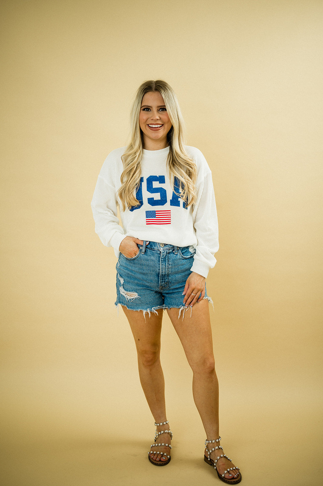 "USA" Ribbed  Graphic Top