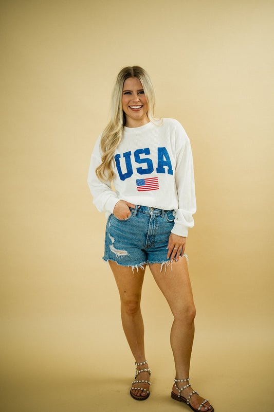 "USA" Ribbed  Graphic Top