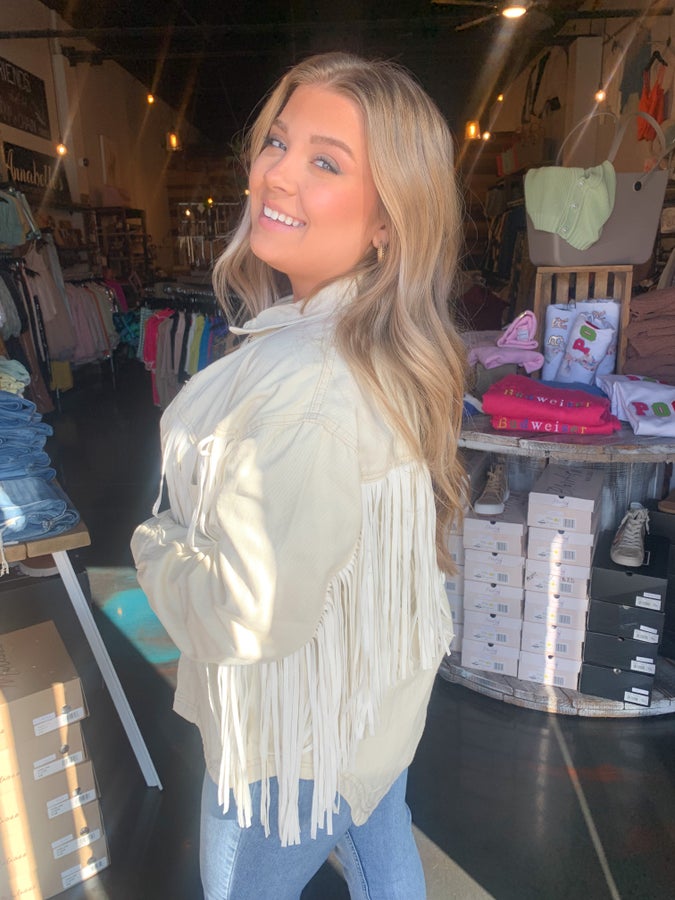 Cream Suede Fringe Jacket